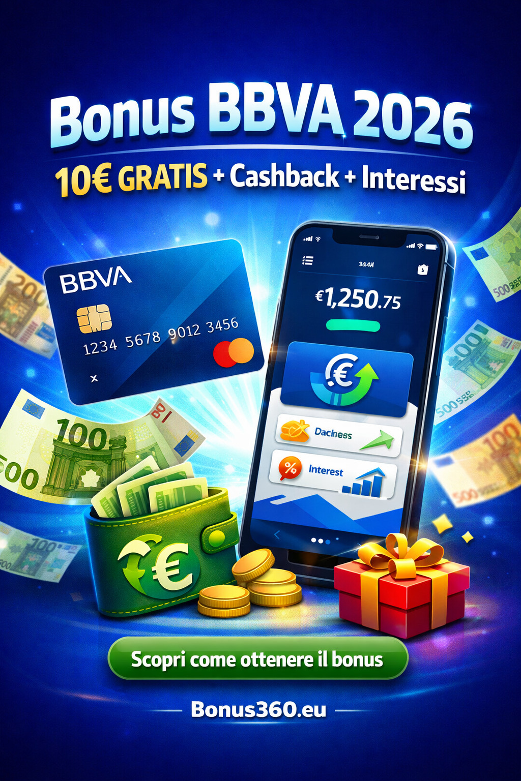 Bonus BBVA 2026 10 euro gratis cashback interessi