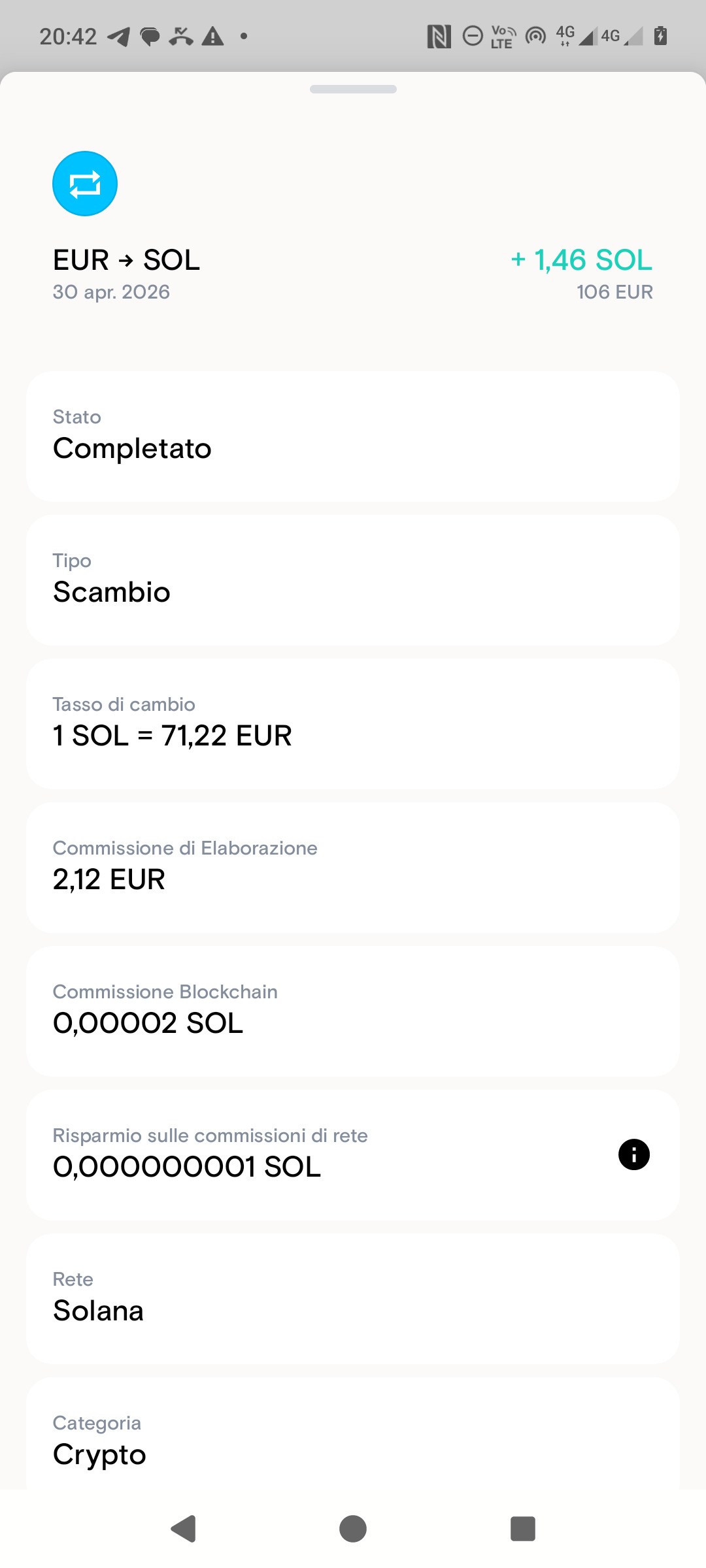 Commissioni acquisto Solana su Deblock