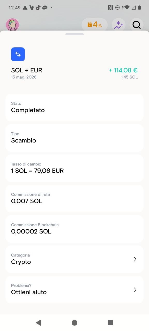 Vendita reale Solana su Deblock
