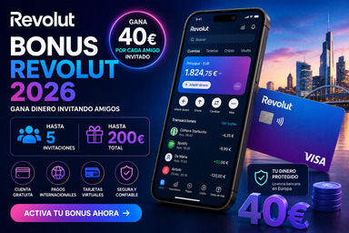Bonus Revolut 2026: gana 40€ por cada amigo invitado (promo actualizada)