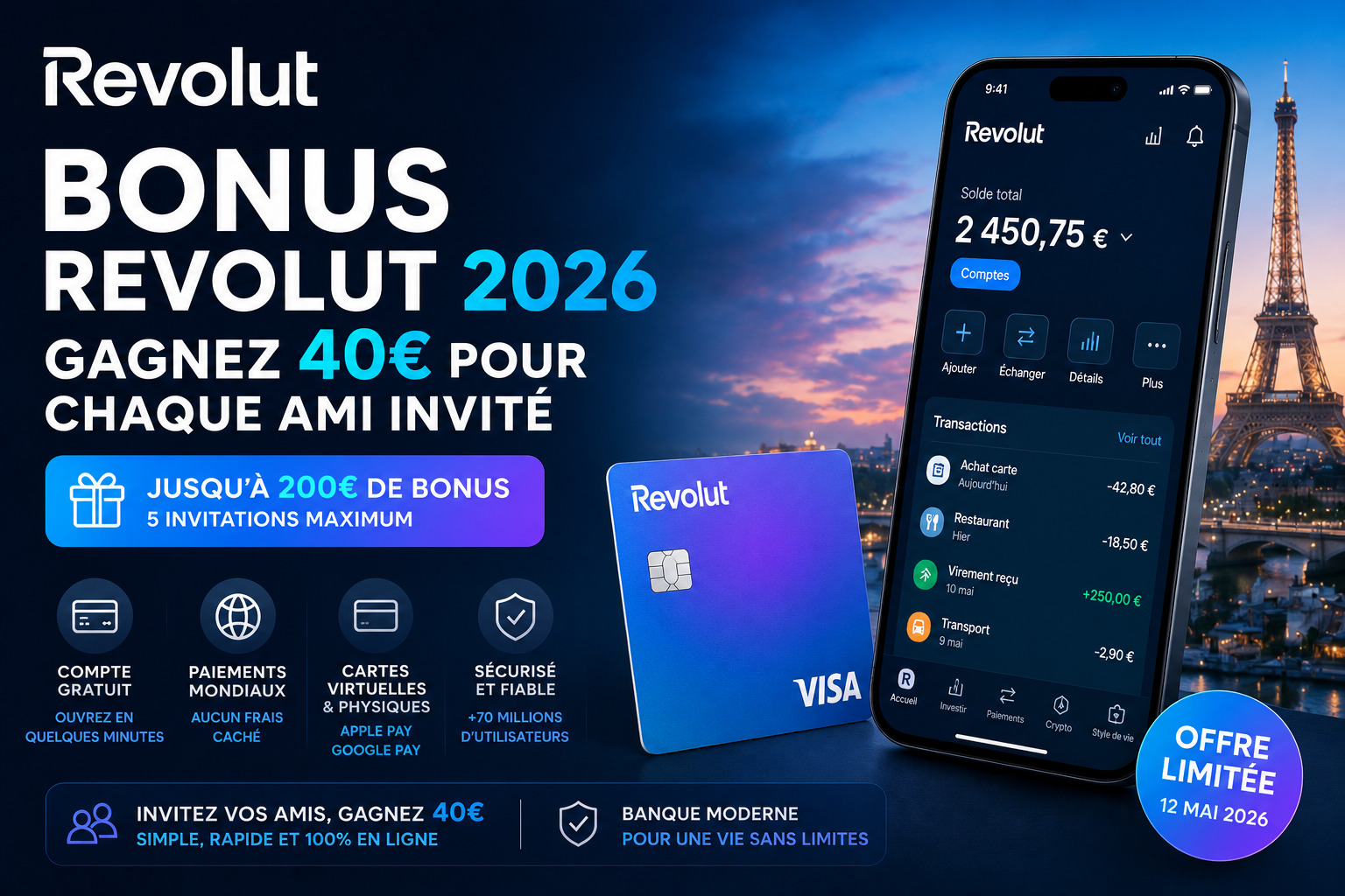 Bonus Revolut 2026 gagnez 40 euros par ami guide complet