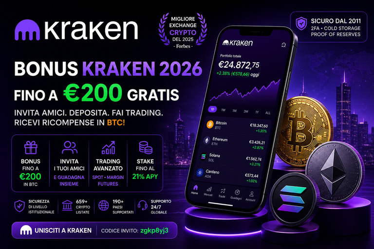 Bonus Kraken 2026: fino a 200€ gratis invitando amici