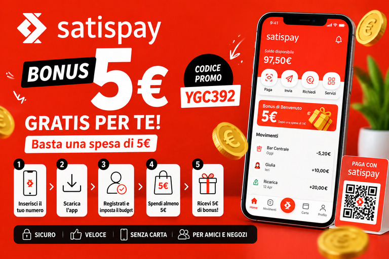 Bonus Satispay 2026: 5€ gratis con codice promo + guida completa